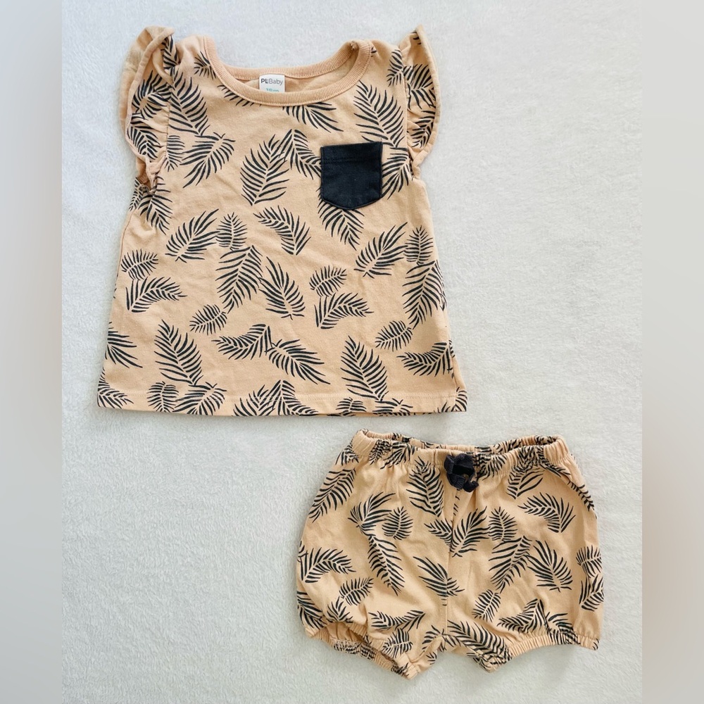 PL Baby Girl Outfit 18 M T-Shirt Shorts Tan Tropical Summer Vacation Beach